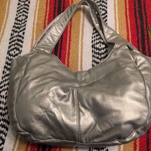Mondo Silver Slouchy Hobo Shoulder Bag | Soft Metallic Finish | Everyday Purse